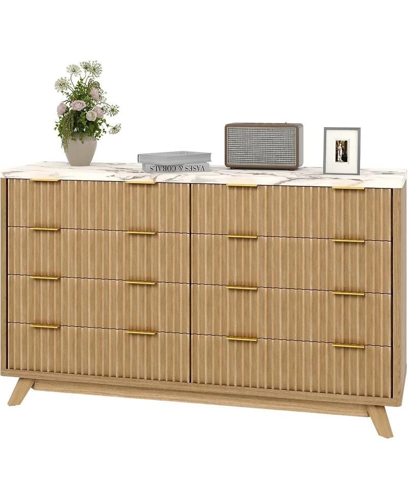 gaomon Fluted 8 Drawers Dresser for Bedroom, 54" Wide Modern Chest of Drawers, Curved Profile Design, Wood Storage Cabinet Organizer