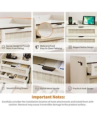 gaomon Rattan Bedside Table Nightstand, 2 Drawer, 1 Pcs Bedside Cabinet, Bedroom Organizer and Storage Cabinet