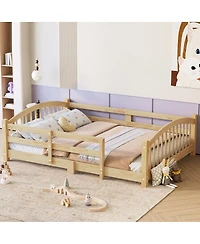 Streamdale Furniture Montessori Floor Bed with Slats & Guardrails, Solid Wood, Easy Assemble