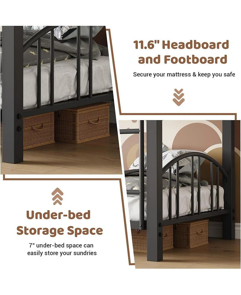 gaomon Metal Bunk Bed Twin Over Twin, Heavy Duty Bunkbeds Frame with Arched Guardrail and Safety Ladder, Sturdy Steel for Kids Boys Girls