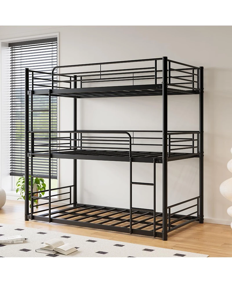 Streamdale Furniture Sturdy Metal Triple Bunk Bed with Guardrails & Ladders