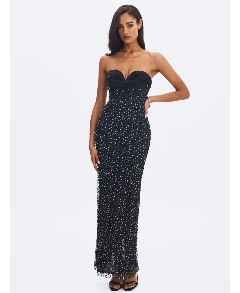 Miss Circle Women's Preslie Satin & Crystal Mesh Sheath Maxi Dress