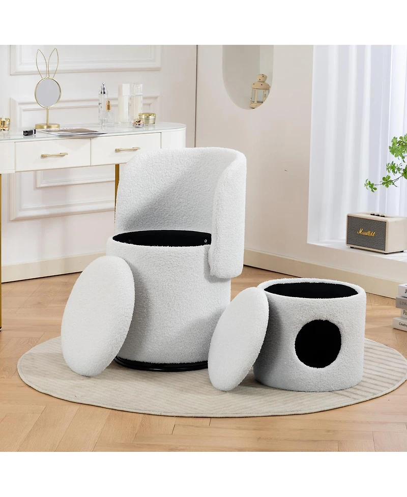 Streamdale Furniture Stylish Swivel Barrel Chair with Storage & Free Cat Bed