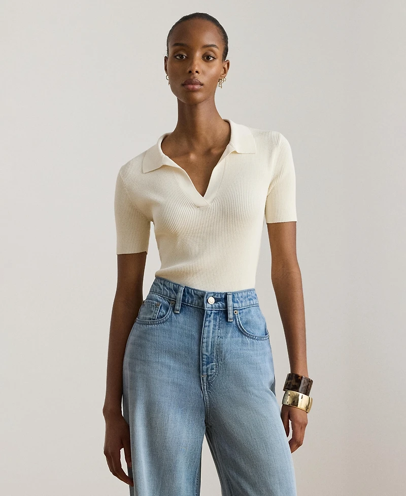 Lauren Ralph Women's Slim Fit Polo Collar Top