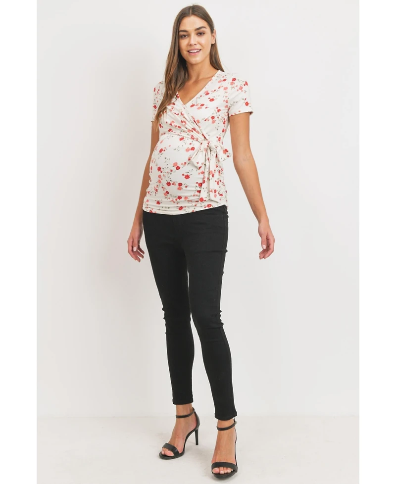 Hello Miz Maternity Floral Wrap Nursing Short-Sleeve Top