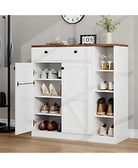 gaomon 42" Shoe Cabinet with Barn-Style Doors & Drawers – Adjustable Shelf Shoe Storage with Anti-Tip, Modern Freestanding Shoe Rack Organ
