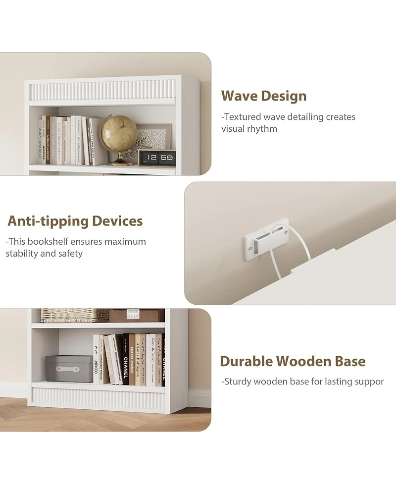 gaomon Tall Farmhouse Bookcase – 5-Tier Bookshelf with Fluted Design and Display Rack, Rustic Wood Freestanding Book Shelf for Office, Library