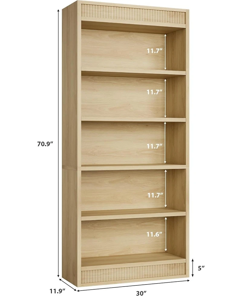 gaomon Tall Farmhouse Bookcase – 5-Tier Bookshelf with Fluted Design and Display Rack, Rustic Wood Freestanding Book Shelf for Office, Library