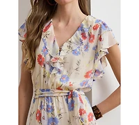 Lauren Ralph Women's Floral Print V-Neck Tiered Maxi Dress