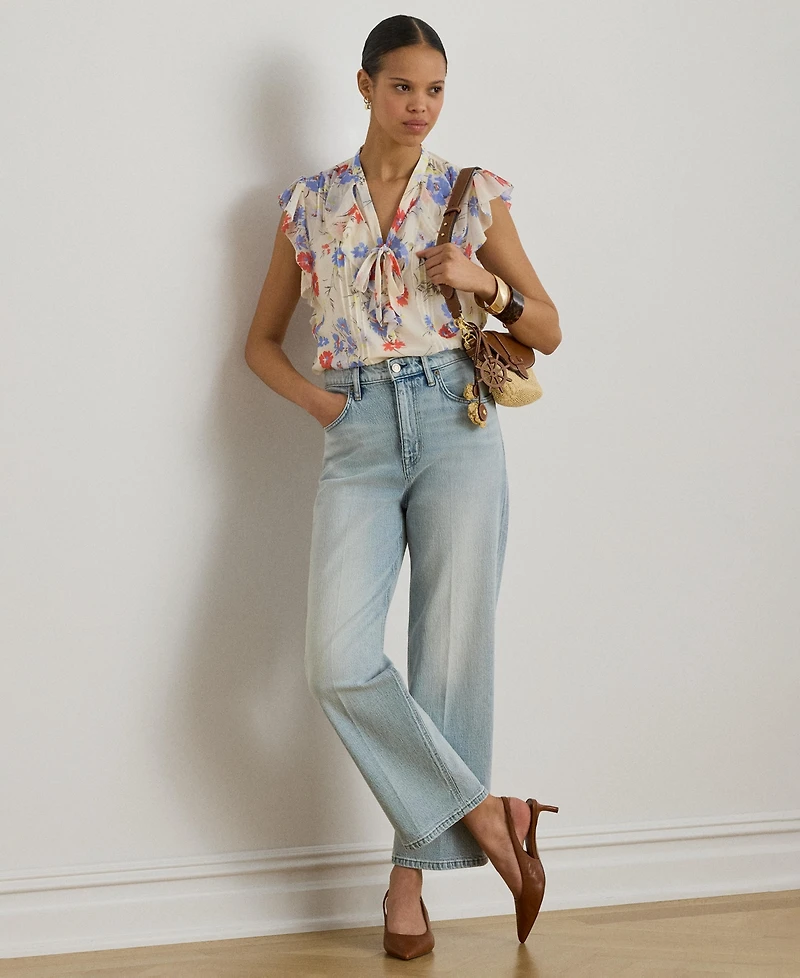 Lauren Ralph Women's Floral Pintucked Tie-Neck Blouse