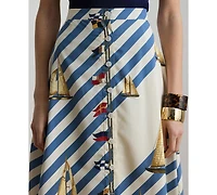 Lauren Ralph Women's Print Button-Front Crepe Skirt