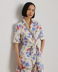 Lauren Ralph Women's Floral Tie-Front Collared Shirt Dress