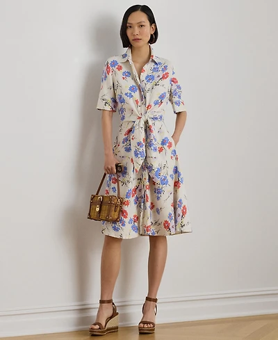 Lauren Ralph Women's Floral Tie-Front Collared Shirt Dress