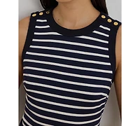 Lauren Ralph Women's Striped Snap-Trim Crewneck Sheath Dress