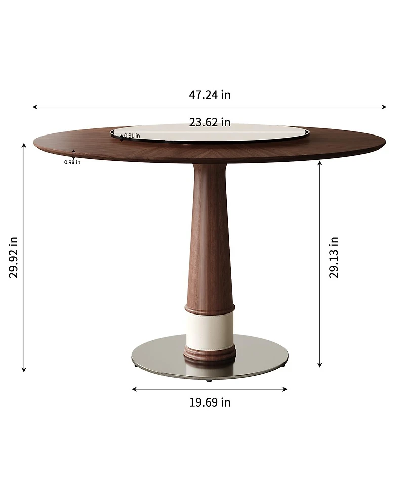 Streamdale Furniture Streamdale Solid Wood Dining Table with Glass Lazy Susan & Steel Base