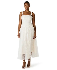 Steve Madden Juniors' Ruched Chantilly Lace Drop Waist Peplum Maxi Dress
