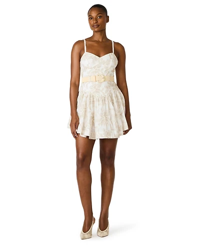 Steve Madden Juniors' Raffia Floral Embroidered Belted Mini Dress