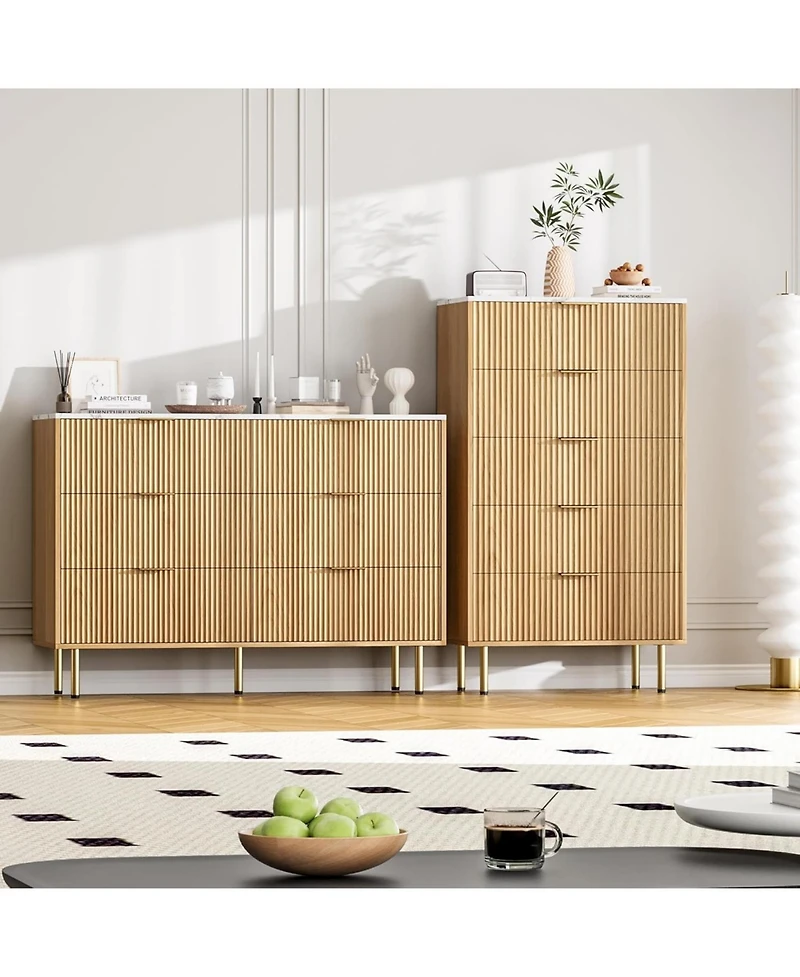 gaomon 6 Drawer Dresser for Bedroom Chest of Drawers, 47" Wide Fluted Dresser with Drawers, Modern Wooden Double Dressers for Living Room