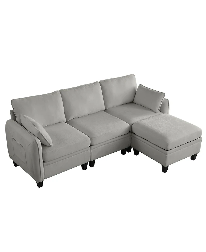 Streamdale Furniture 85" Chenille Modular Sectional Sofa with Storage Ottoman