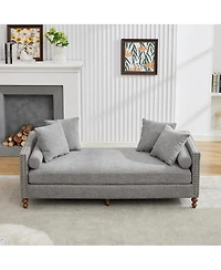 Streamdale Furniture 75.2" Wide Upholstered Chaise Lounge with Nailheads & 4 Pillows