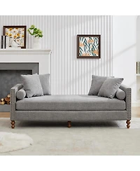 Streamdale Furniture 75.2" Wide Upholstered Chaise Lounge with Nailheads & 4 Pillows