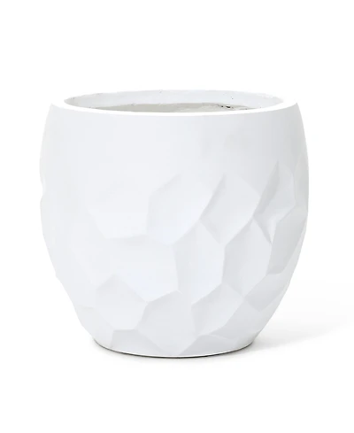 LuxenHome 14.6-Inch Round White Geometric MgO Planter