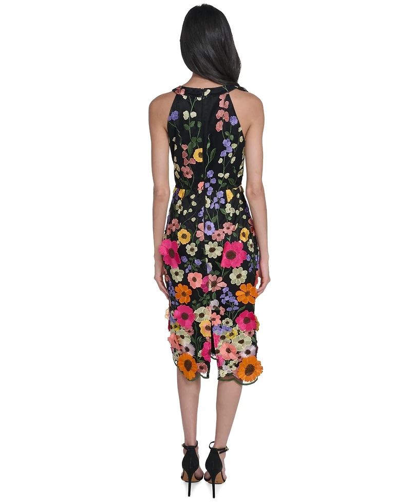 Eliza J Petite Square Neck Embroidered Midi Dress