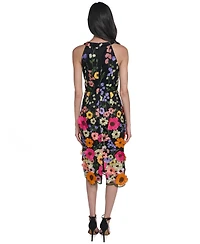 Eliza J Petite Square Neck Embroidered Midi Dress
