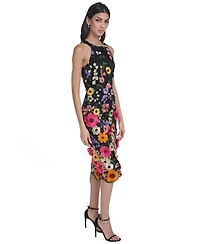 Eliza J Petite Square Neck Embroidered Midi Dress