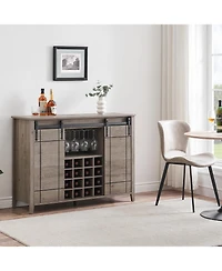 gaomon 47 Inch Wine Bar Cabinet with Sliding Barn Door Buffet Sideboard Cabinet with 16 Bottle Wine Rack