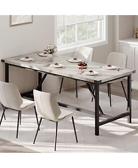 gaomon 70.87 Inch Large Farmhouse Dining Table with Wood Grain Engineered Panels and Sturdy Black Metal Legs Seats 6-8 Dual Use as Home Office Desk