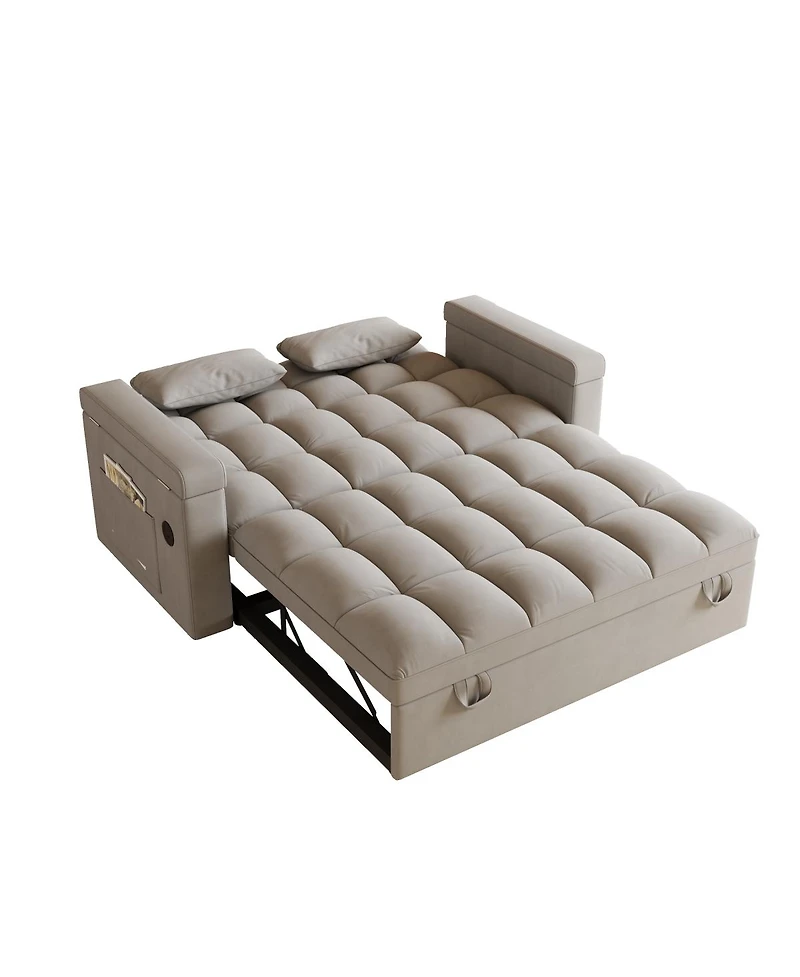 Streamdale Furniture Streamdale 65-inch 3-in-1 Foldable Sofa Bed with Table, Storage Armrests & Adjustable Back