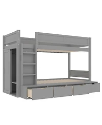 Streamdale Furniture Twin over Twin Bunk Bed w/ 4 Drawers, Wardrobe, No Box Spring Needed