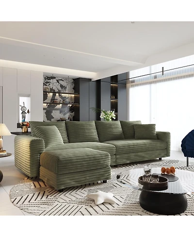 Streamdale Furniture Streamdale 102" Plush Corduroy 4-Seat Sofa, Modern Comfy Upholstered Cloud Couch