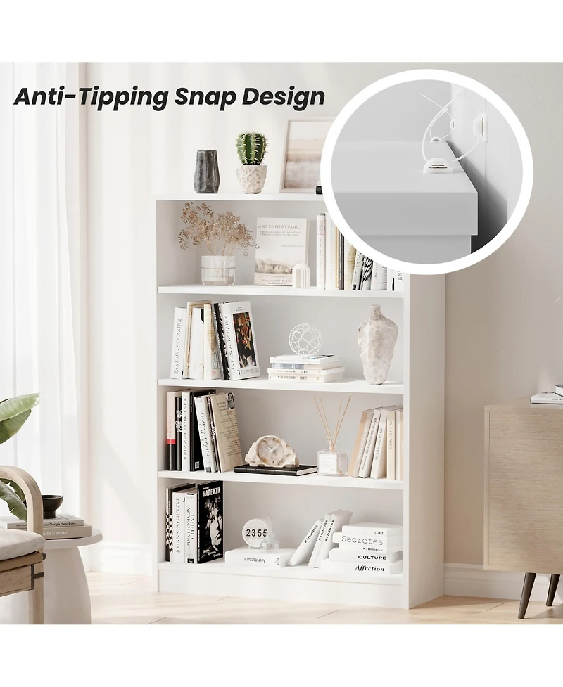 Rainsken 4-Tier Open Storage Shelf, Modern Wood Bookshelf, Wide Bookcase with Adjustable Shelves for Living Room, Home Office and Library