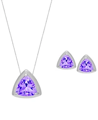 Macy's 2-Pc. Genuine Blue Topaz (2.98 ct. t.w.) Trillion Pendant Necklace and Stud Earrings Set Sterling Silver