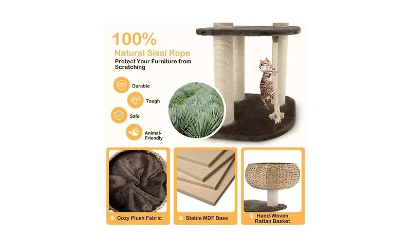 Aostirmotor 41" Hand-Woven Cat Tree with 3 Sisal Posts, Multi-Level Activity Center
