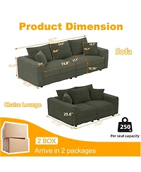 Streamdale Furniture 82.7" Plush Corduroy 3-Seat Sofa