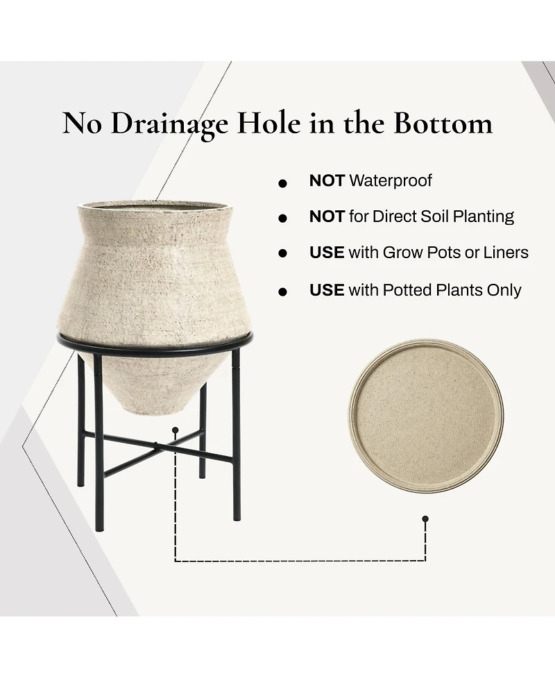 LuxenHome 2-Piece Beige Cachepot Planter Cauldron Set with Stands