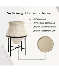 LuxenHome 2-Piece Beige Cachepot Planter Cauldron Set with Stands