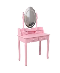 Streamdale Furniture Princess Vanity Desk Set with Mirror & Stool, 4 Drawers, Ample Storage