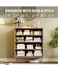 gaomon Fluted 4 Drawer Modern Wooden Dresser, Wide Bedroom Storage, Oak