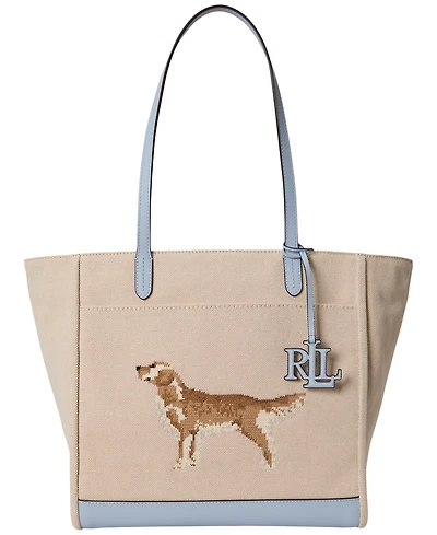 Lauren Ralph Lauren Dog-Embroidered Cameryn Extra-Large Canvas Tote Bag