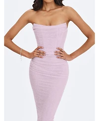 Miss Circle Women's Raylee Lilac Beaded Mesh Strapless Sheath Maxi Dress