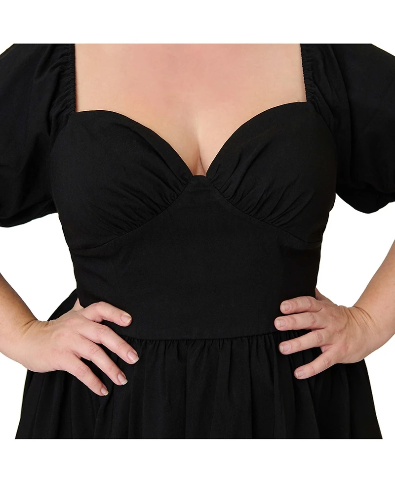 Unique Vintage Women's Plus Sweetheart Puff Sleeve Swing Dress