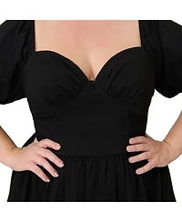 Unique Vintage Women's Plus Sweetheart Puff Sleeve Swing Dress