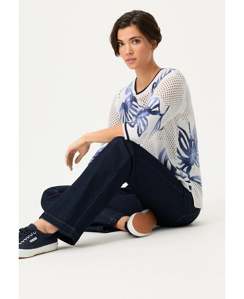 Olsen Women's Floral Ajour Knit Sweater