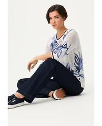 Olsen Women's Floral Ajour Knit Sweater