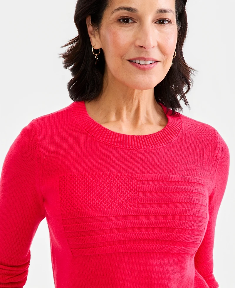 Style & Co Women's Cotton Crewneck Flag Sweater, Exclusively at Macy's