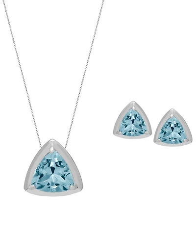 Macy's 2-Pc. Genuine Blue Topaz (2.98 ct. t.w.) Trillion Pendant Necklace and Stud Earrings Set Sterling Silver